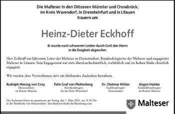 Todesanzeige von Heinz-Dieter Eckhoff von Westfälische Nachrichten