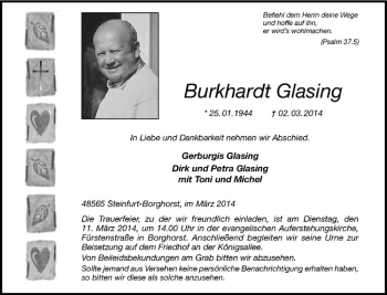 Todesanzeige von Burkhardt Glasing von Westfälische Nachrichten