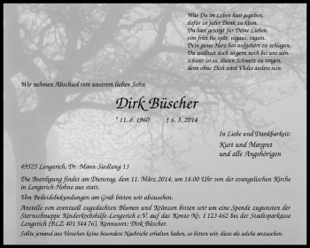 Todesanzeige von Büscher Dirk von Westfälische Nachrichten