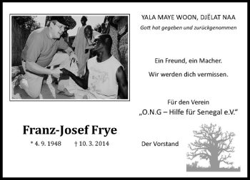 Todesanzeige von Franz-Josef Frye von Westfälische Nachrichten