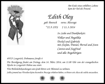 Todesanzeige von Edith Oley von Westfälische Nachrichten