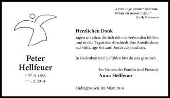 Todesanzeige von Peter Hellfeuer von Westfälische Nachrichten