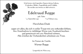 Todesanzeige von Edeltraud Rogge von Westfälische Nachrichten