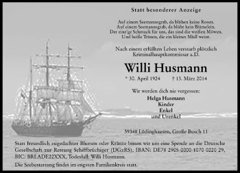Todesanzeige von WDilli Husmann von Westfälische Nachrichten