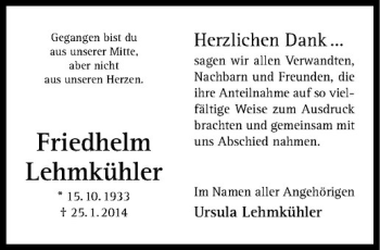 Todesanzeige von Friedhelm Lehmkühler von Westfälische Nachrichten