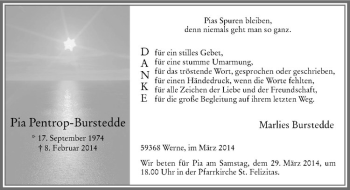 Todesanzeige von Pia Pentrop-Burstedde von Westfälische Nachrichten