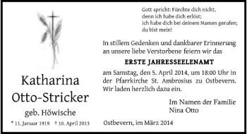 Todesanzeige von Katharina Otto-Stricker von Westfälische Nachrichten