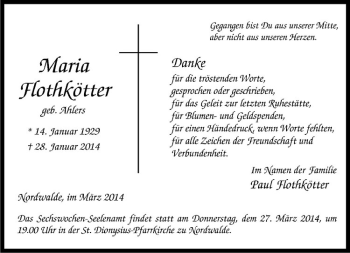 Todesanzeige von Maria Flothkötter von Westfälische Nachrichten