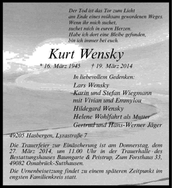 Todesanzeige von Kurt Wensky von Westfälische Nachrichten