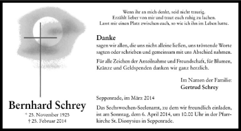 Todesanzeige von Bernhard Schrey von Westfälische Nachrichten