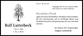 Todesanzeige von Rolf Lutterbeck von Westfälische Nachrichten