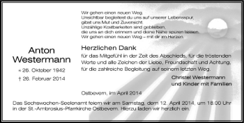 Todesanzeige von Anton Westermann von Westfälische Nachrichten