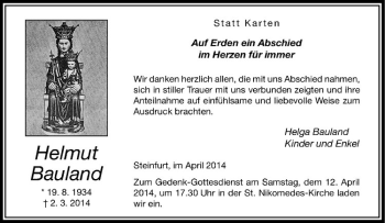 Todesanzeige von Helmut Bauland von Westfälische Nachrichten
