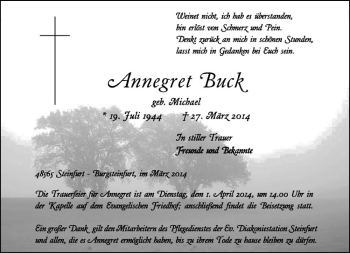 Todesanzeige von Annegret Buck von Westfälische Nachrichten