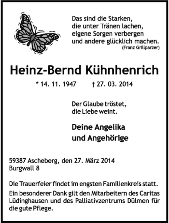 Todesanzeige von Heinz-Bernd Kühnhenrich von Westfälische Nachrichten