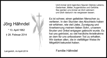 Todesanzeige von Jörg Hähndel von Westfälische Nachrichten