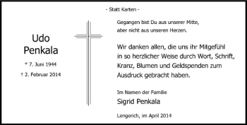 Todesanzeige von Udo Penkala von Westfälische Nachrichten