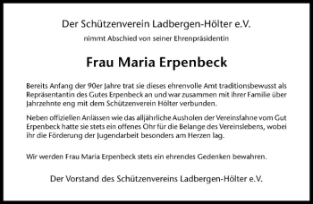 Todesanzeige von Maria Erpenbeck von Westfälische Nachrichten