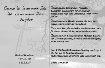 Todesanzeige von Gerhard Domhöver von Westfälische Nachrichten