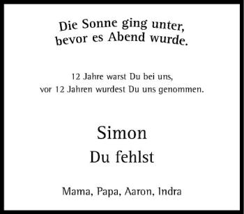 Todesanzeige von Simon  von Westfälische Nachrichten