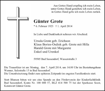 Todesanzeige von Günter Grote von Westfälische Nachrichten