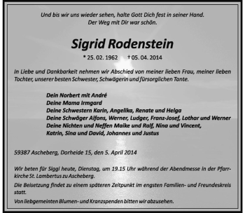 Todesanzeige von Sigrid Rodenstein von Westfälische Nachrichten