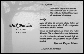 Todesanzeige von Büscher Dirk von Westfälische Nachrichten
