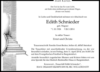 Todesanzeige von Edith Schnieder von Westfälische Nachrichten