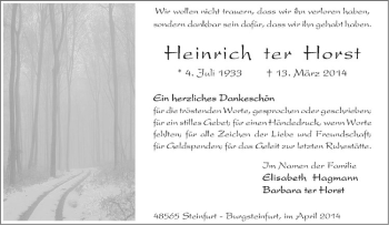 Todesanzeige von Heinrich ter Horst von Westfälische Nachrichten