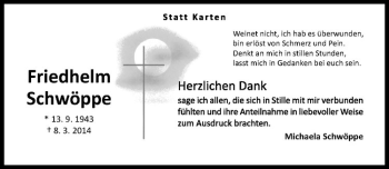 Todesanzeige von Friedhelm Schwöppe von Westfälische Nachrichten