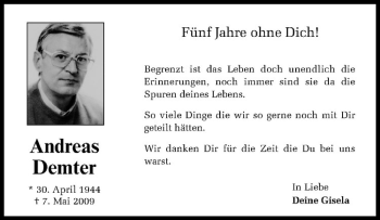 Todesanzeige von Andreas Demter von Westfälische Nachrichten