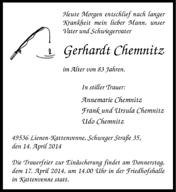 Todesanzeige von Gerhardt Chemnitz von Westfälische Nachrichten