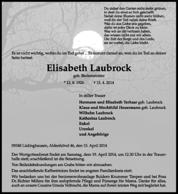 Todesanzeige von Elisabeth Laubrock von Westfälische Nachrichten