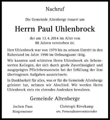Todesanzeige von   von Westfälische Nachrichten