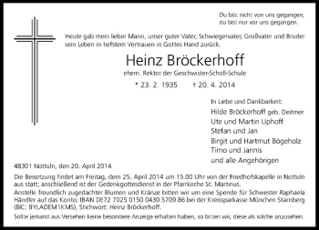 Todesanzeige von Heinz Bröckerhoff von Westfälische Nachrichten