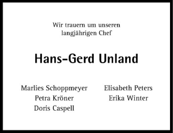 Todesanzeige von Hans-Gerd Unland von Westfälische Nachrichten