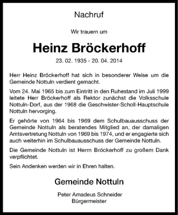 Todesanzeige von Heinz Bröckerhoff von Westfälische Nachrichten