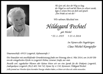 Todesanzeige von Hildegard Pechtel von Westfälische Nachrichten