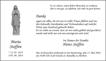 Todesanzeige von Maria Steffen von Westfälische Nachrichten