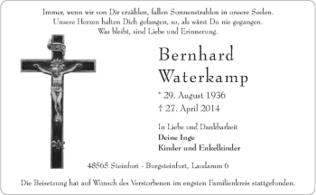 Todesanzeige von Bernhard Waterkamp von Westfälische Nachrichten