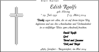 Todesanzeige von Edith Roolfs von Westfälische Nachrichten