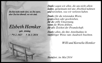 Todesanzeige von Elsbeth Hemker von Westfälische Nachrichten