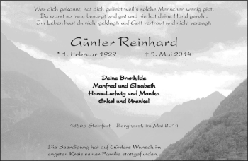 Todesanzeige von Günter Reinhard von Westfälische Nachrichten