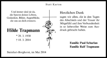 Todesanzeige von Hilde Trapmann von Westfälische Nachrichten