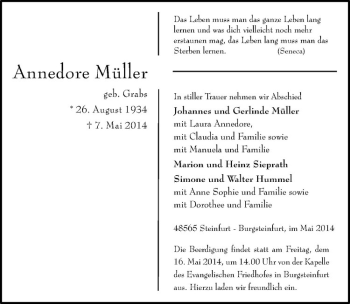 Todesanzeige von Annedore Müller von Westfälische Nachrichten