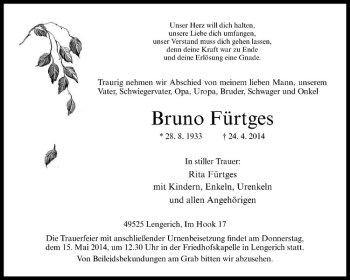 Todesanzeige von Bruno Fürtges von Westfälische Nachrichten