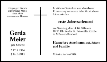 Todesanzeige von Gerda Meier von Westfälische Nachrichten