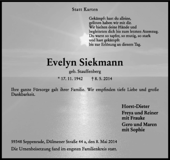 Todesanzeige von Evelyn Siekmann von Westfälische Nachrichten