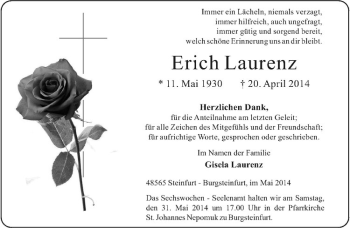 Todesanzeige von Erich Laurenz von Westfälische Nachrichten