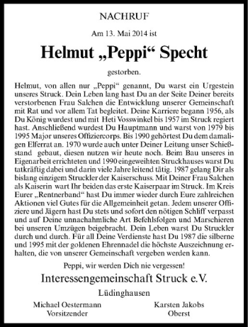 Todesanzeige von Helmut Specht von Westfälische Nachrichten